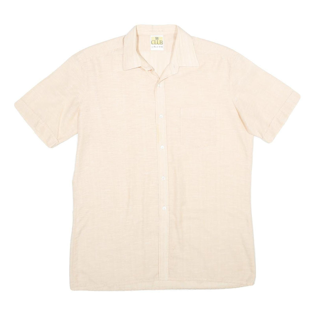 CLUB Mens Cream Shirt M Short Sleeve Button Pocket Casual Summer