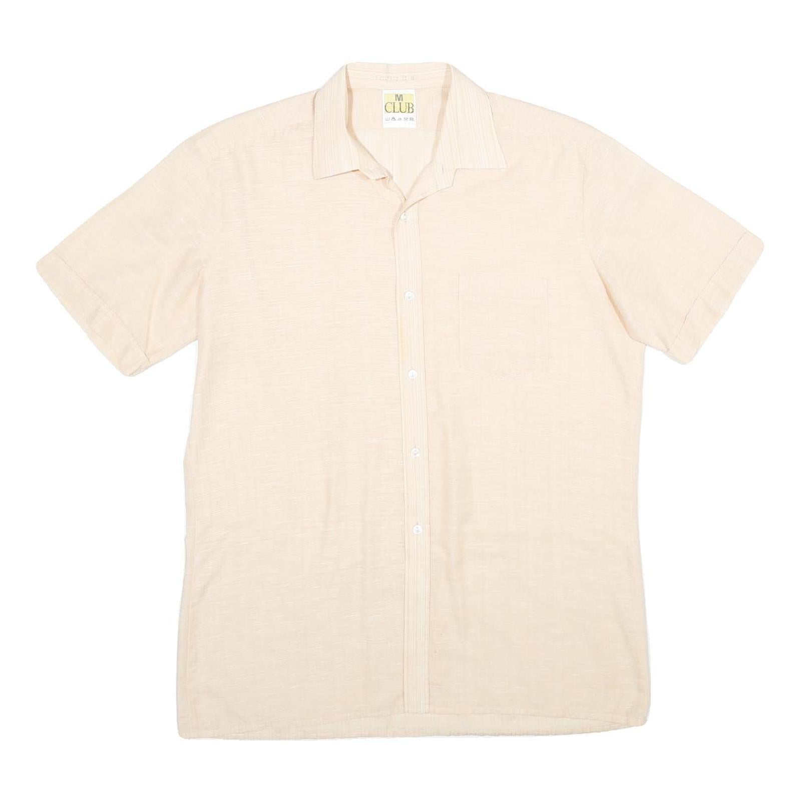 CLUB Mens Cream Shirt M Short Sleeve Button Pocket Casual Summer