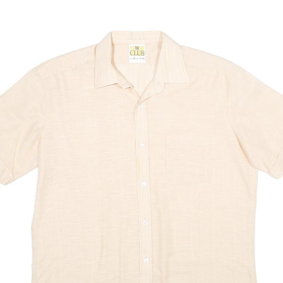 CLUB Mens Cream Shirt M Short Sleeve Button Pocket Casual Summer