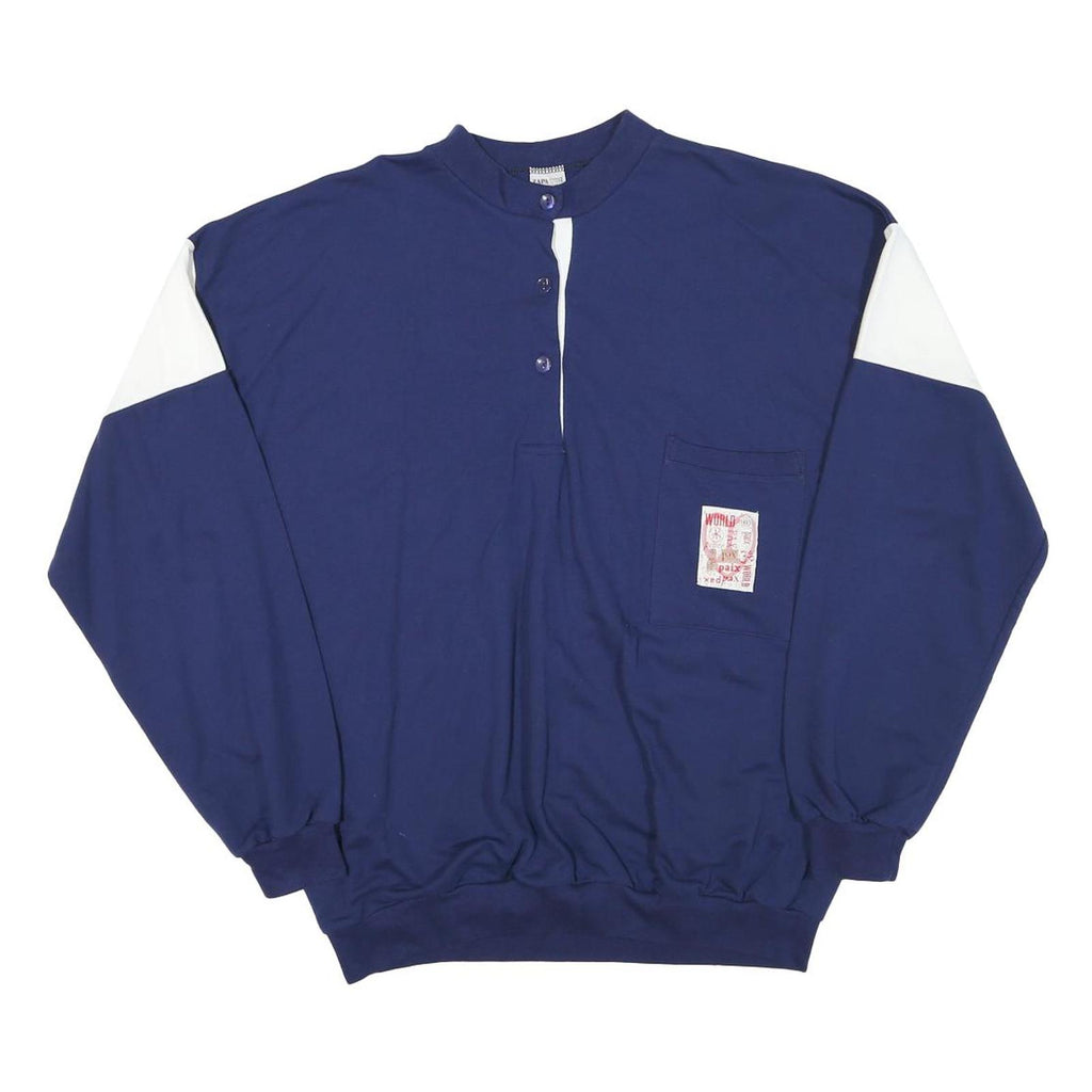 ZAPATON Mens Blue & White Sweatshirt Stand Collar L Cotton Blend Casual Pullover