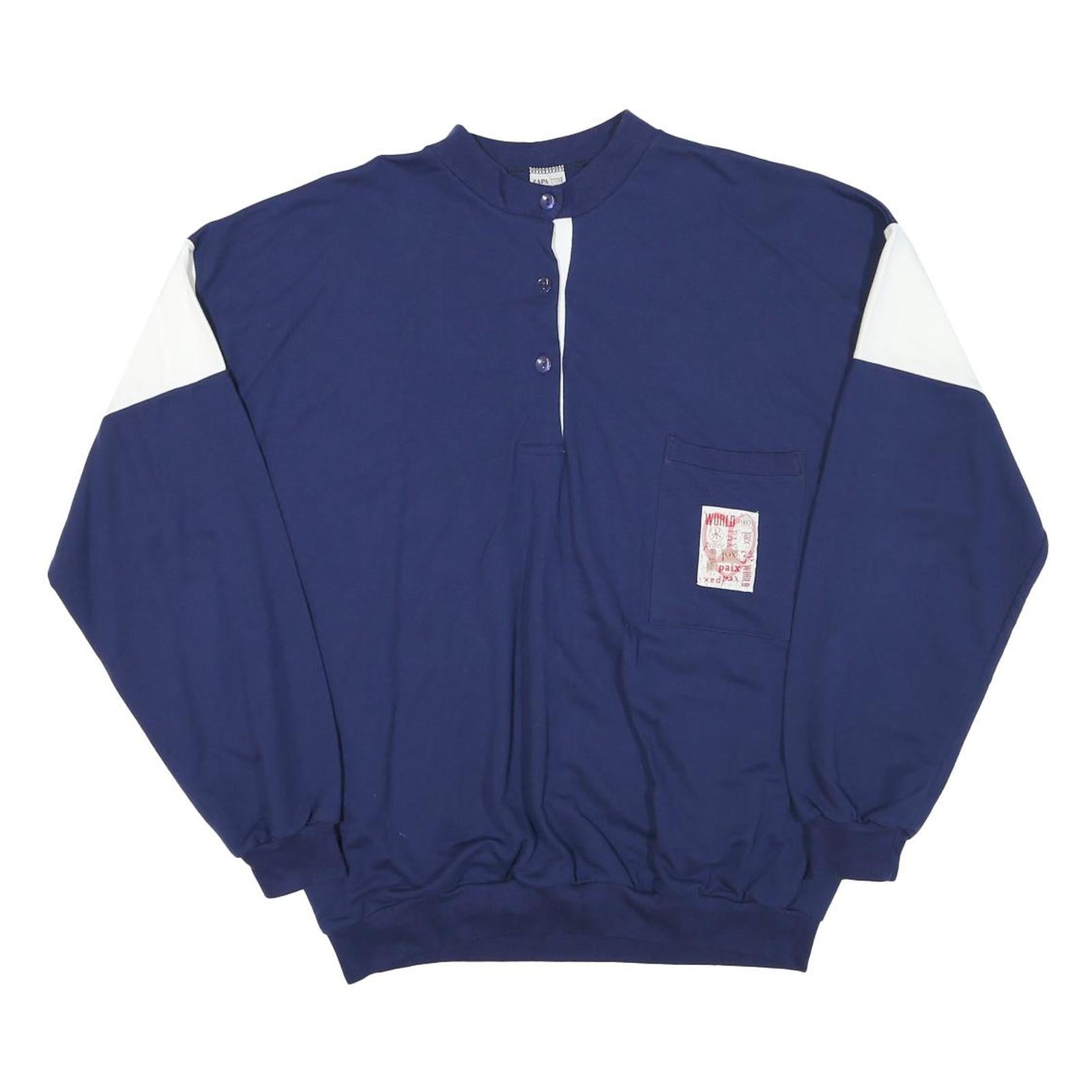 ZAPATON Mens Blue & White Sweatshirt Stand Collar L Cotton Blend Casual Pullover