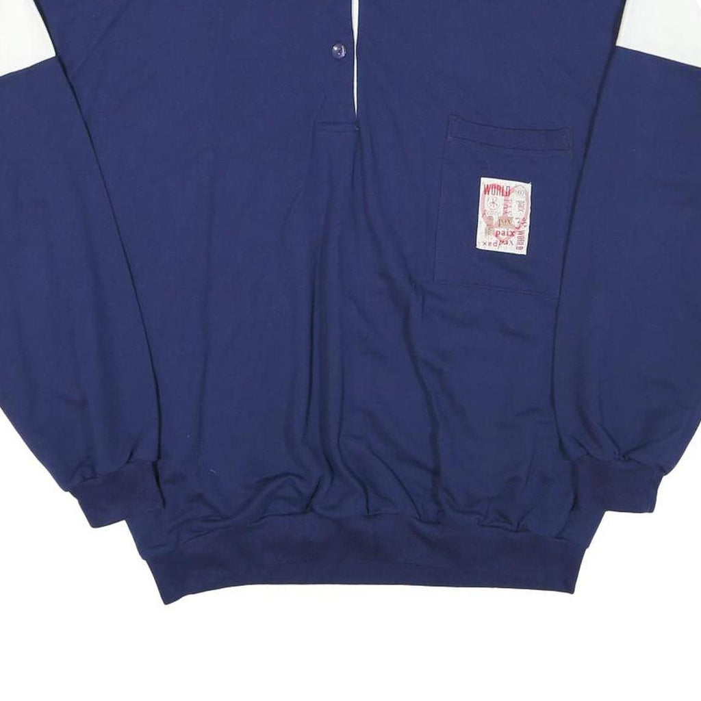 ZAPATON Mens Blue & White Sweatshirt Stand Collar L Cotton Blend Casual Pullover