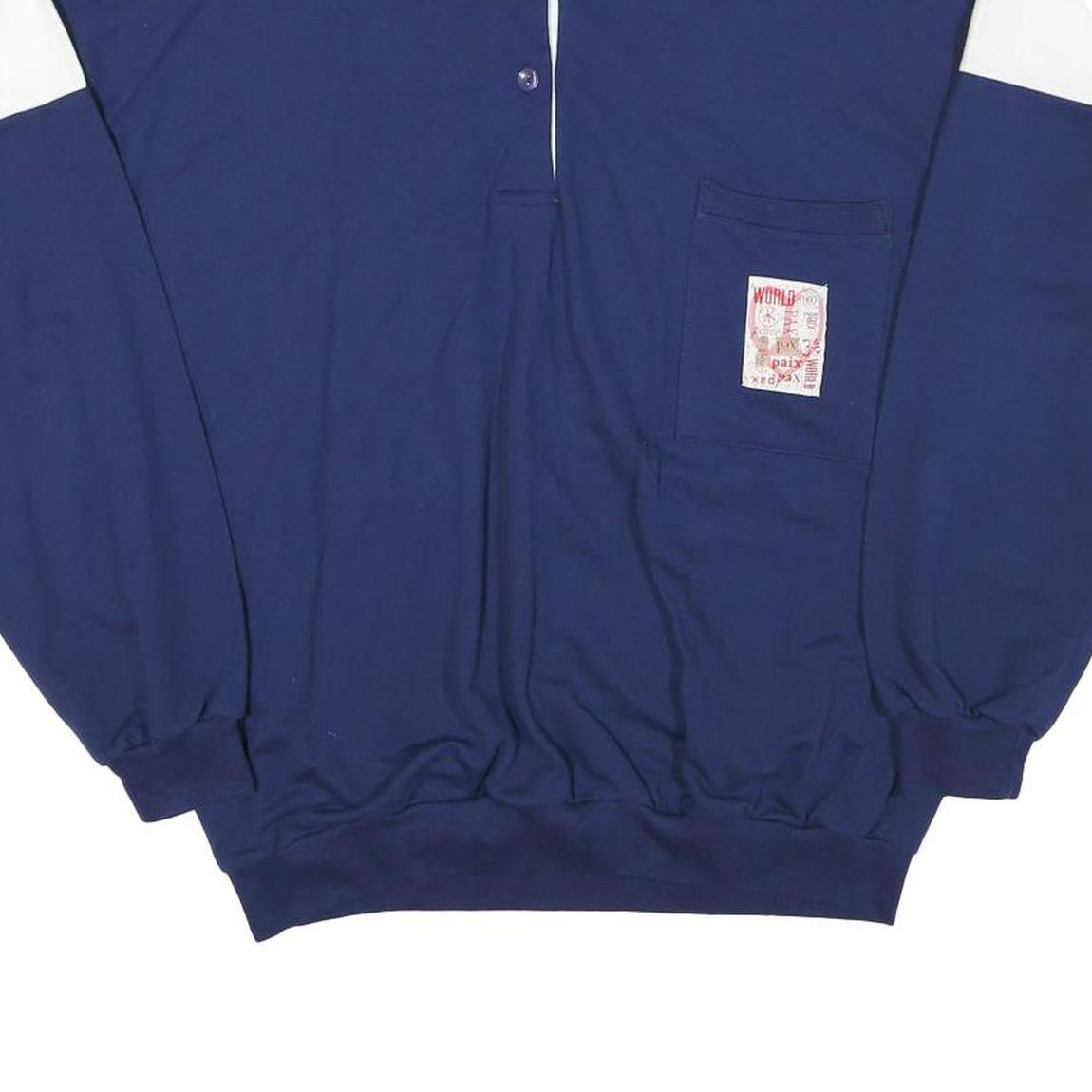 ZAPATON Mens Blue & White Sweatshirt Stand Collar L Cotton Blend Casual Pullover