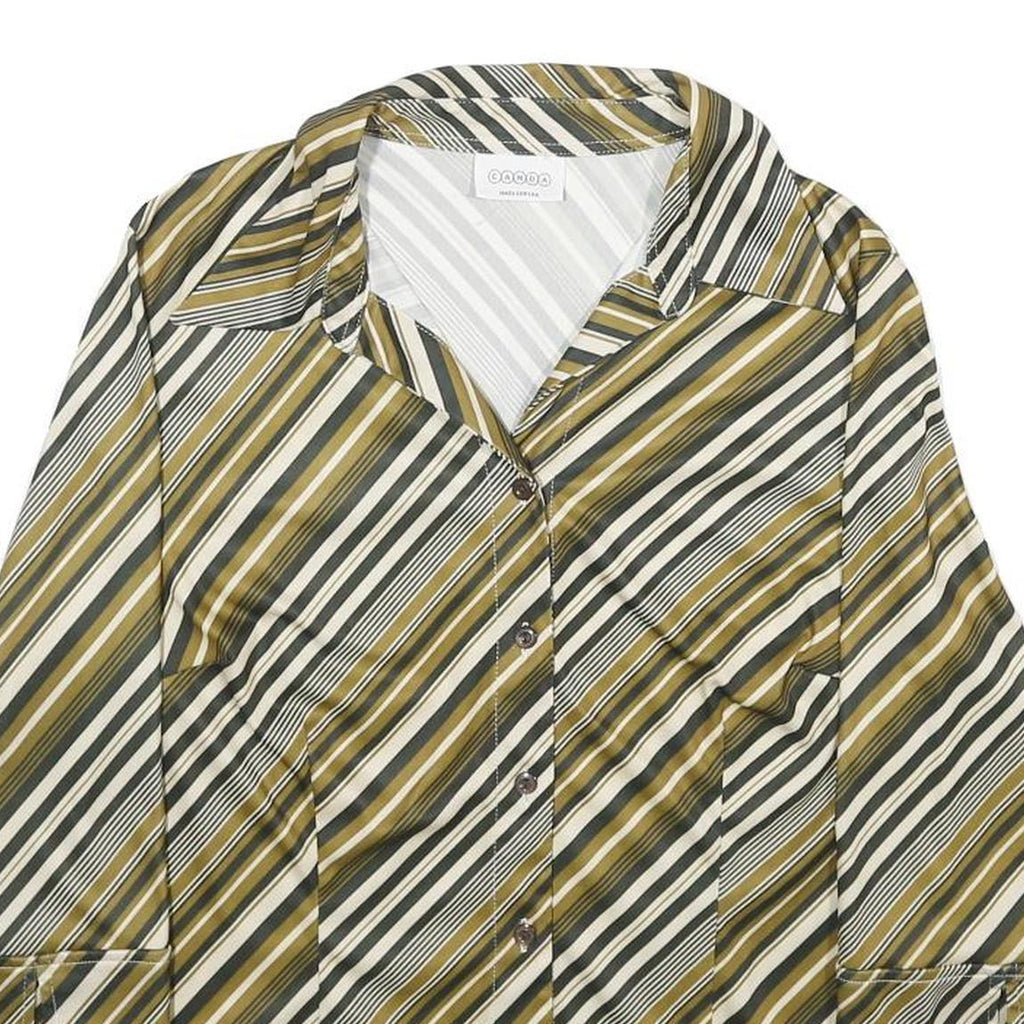 CANDA Womens Green & Cream Striped Shirt UK 14 Button Down Casual Stylish