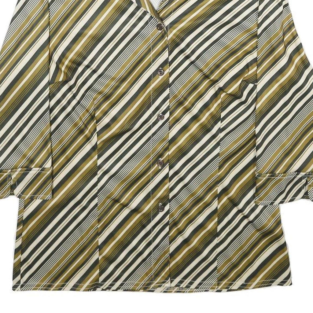 CANDA Womens Green & Cream Striped Shirt UK 14 Button Down Casual Stylish