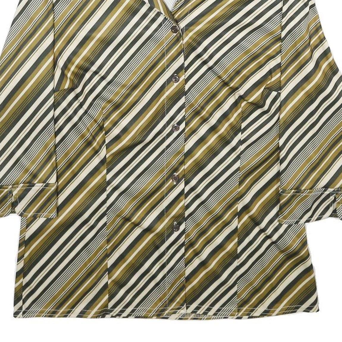 CANDA Womens Green & Cream Striped Shirt UK 14 Button Down Casual Stylish