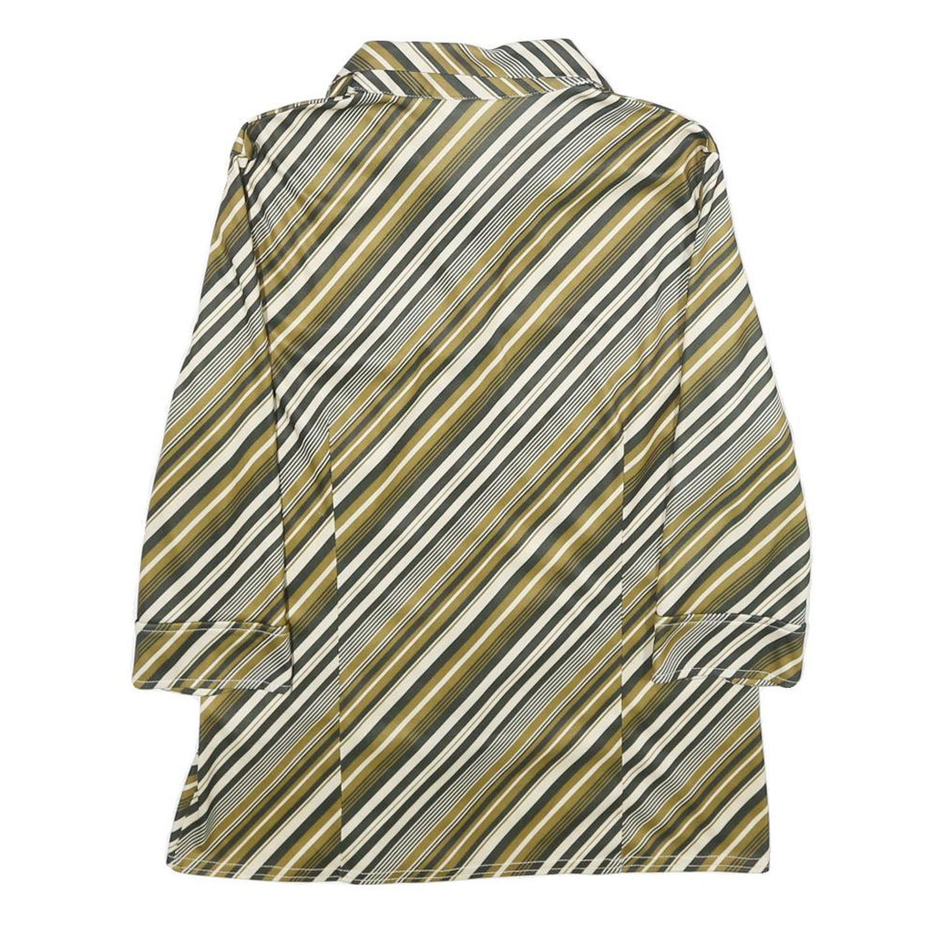 CANDA Womens Green & Cream Striped Shirt UK 14 Button Down Casual Stylish