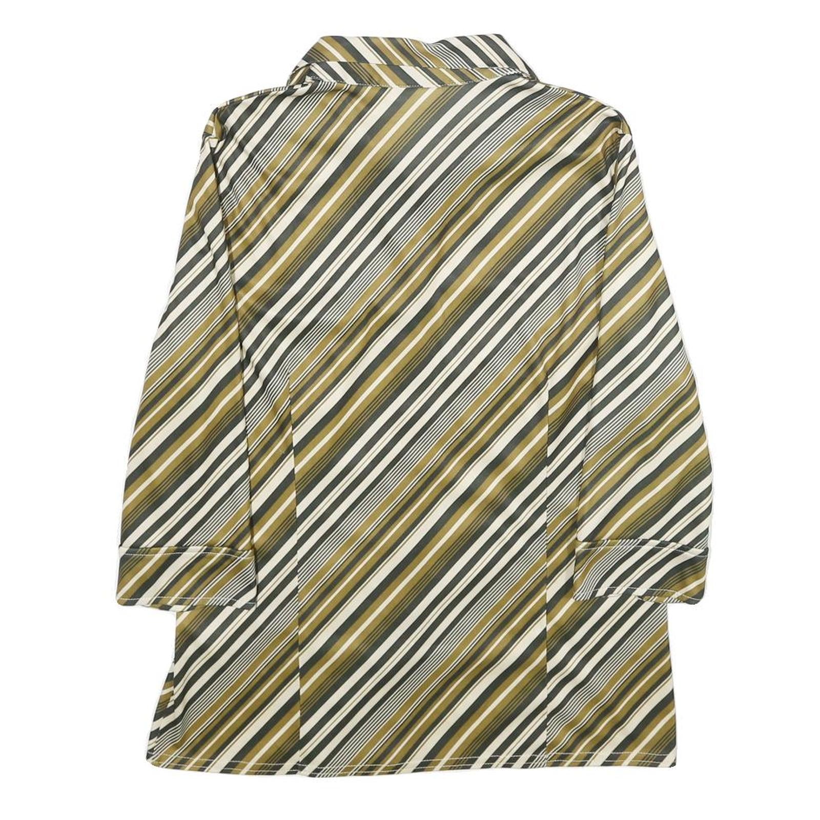 CANDA Womens Green & Cream Striped Shirt UK 14 Button Down Casual Stylish