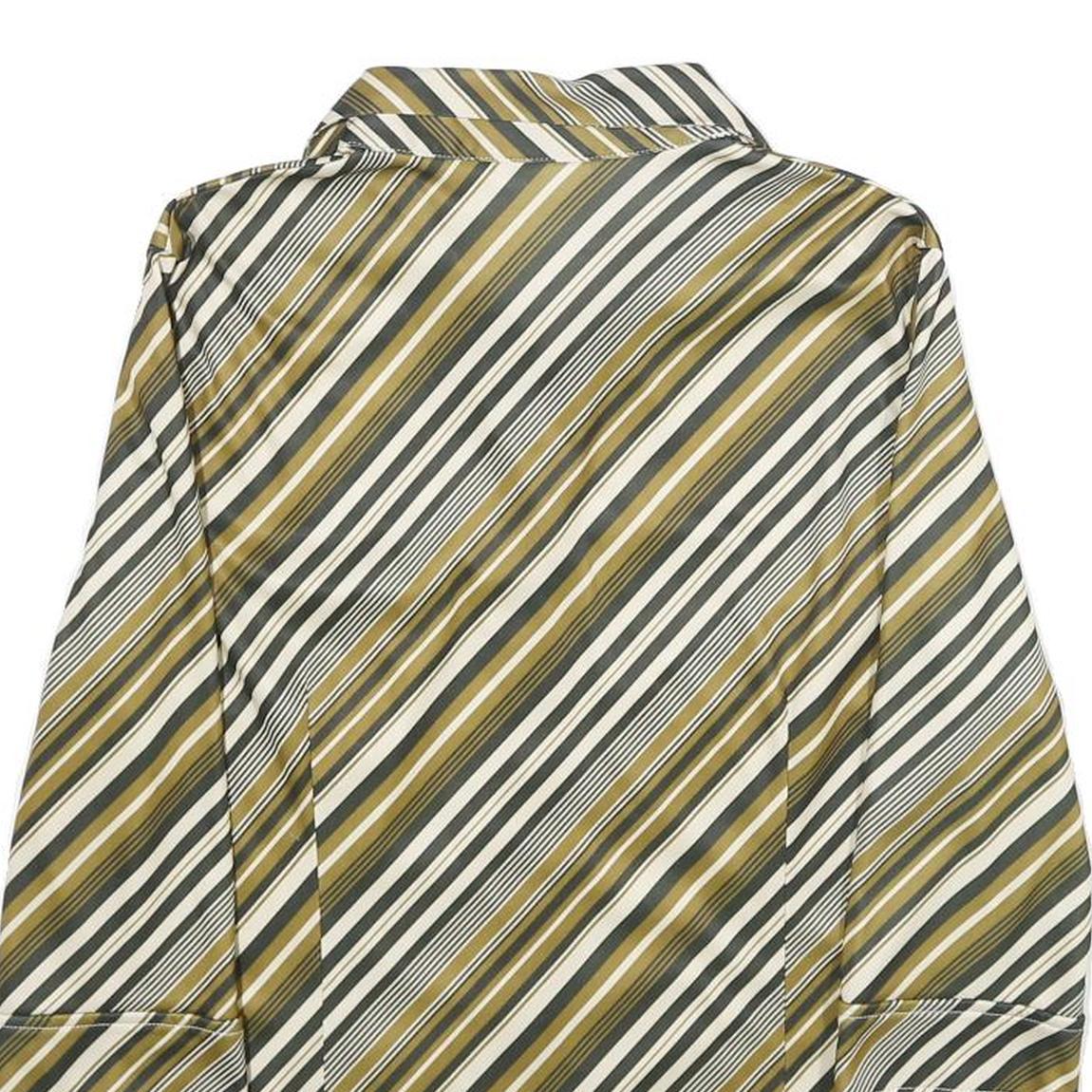 CANDA Womens Green & Cream Striped Shirt UK 14 Button Down Casual Stylish