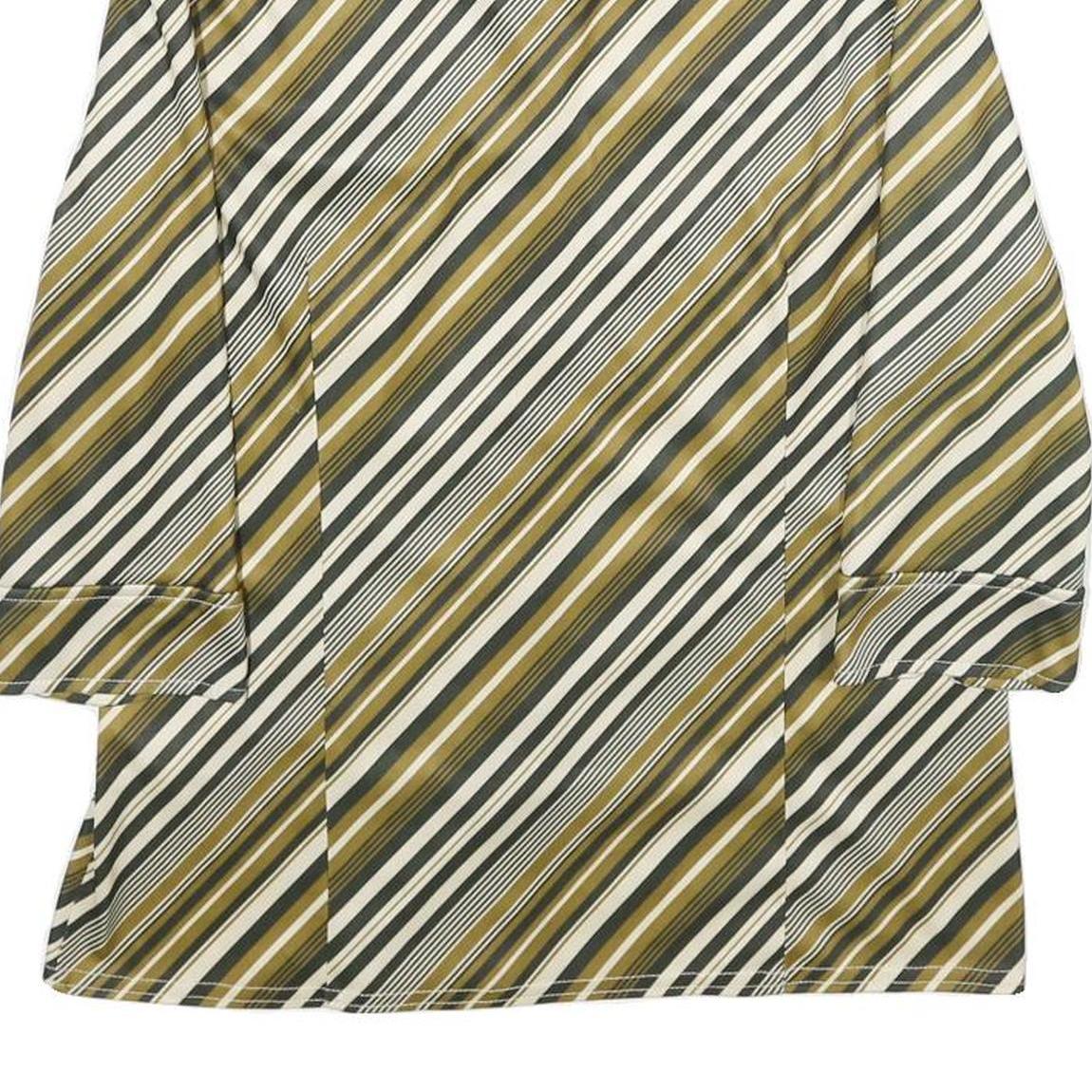 CANDA Womens Green & Cream Striped Shirt UK 14 Button Down Casual Stylish