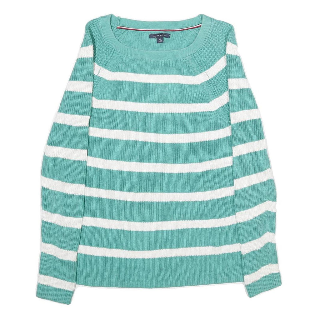 TOMMY HILFIGER Womens Green & White Patterned Cotton Jumper Round Neck Basic