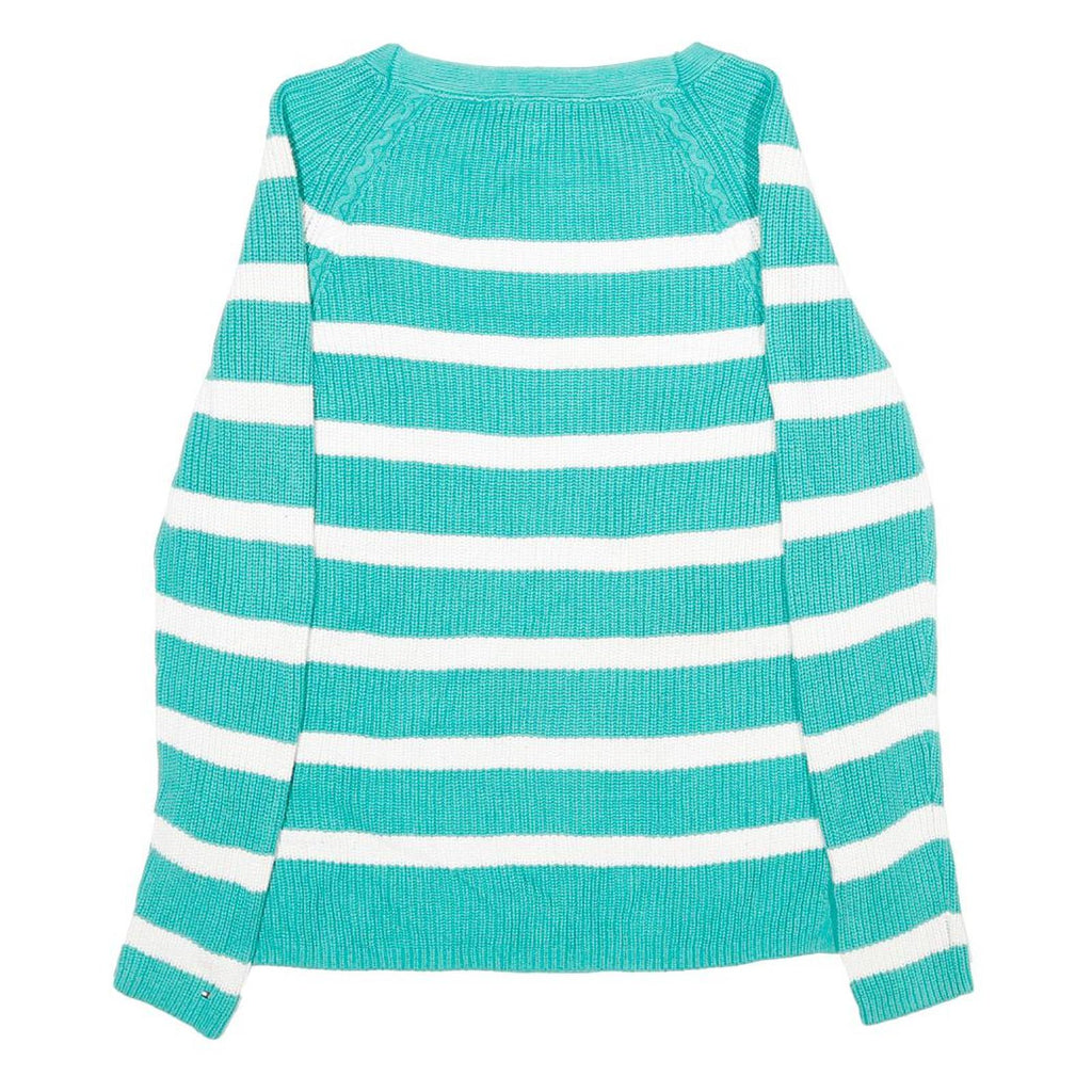 TOMMY HILFIGER Womens Green & White Patterned Cotton Jumper Round Neck Basic