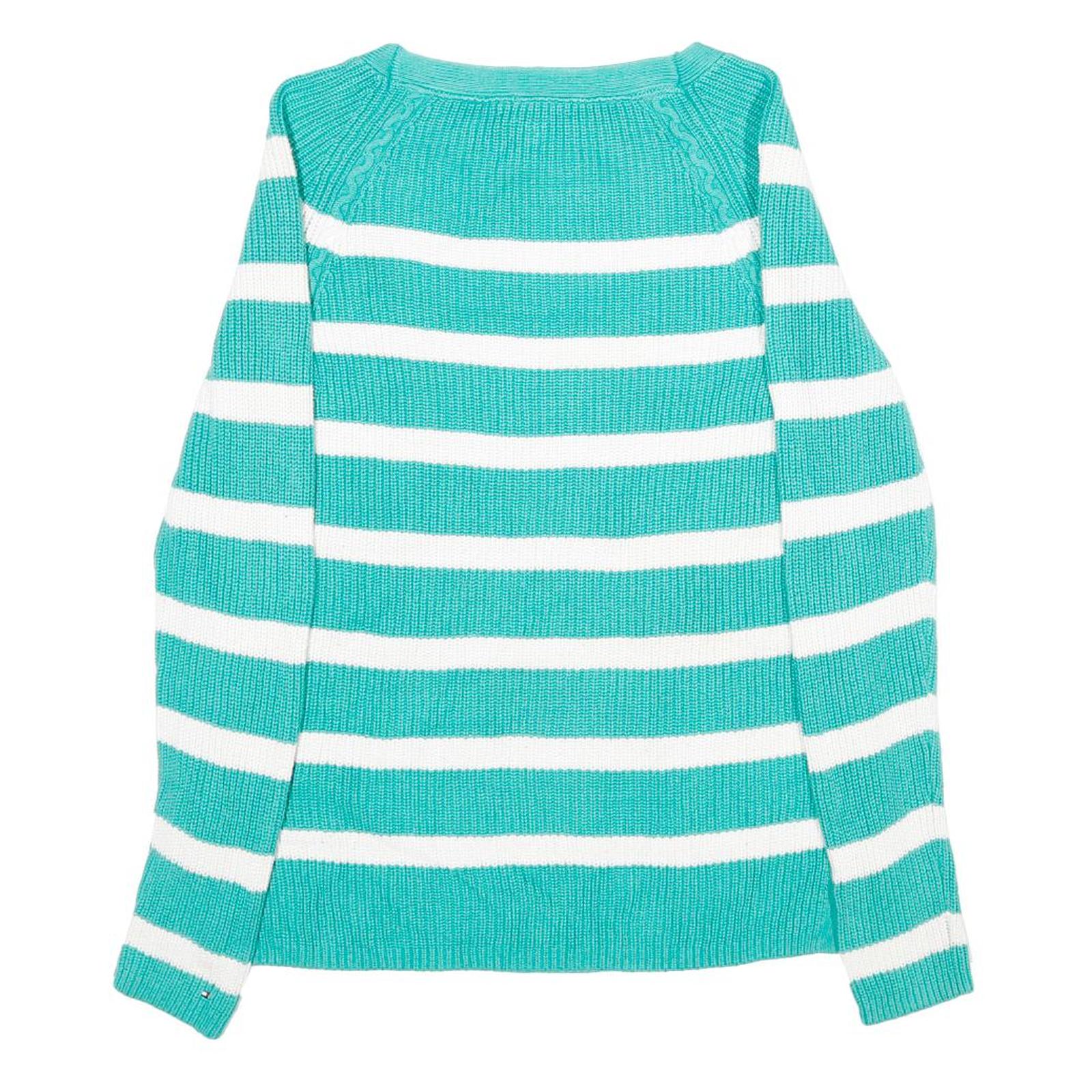 TOMMY HILFIGER Womens Green & White Patterned Cotton Jumper Round Neck Basic