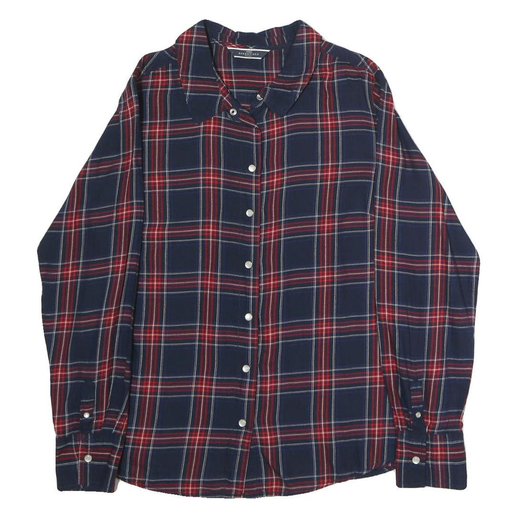 ESSENTIALS Womens Navy & Red Check Shirt L Long Sleeve Button Cotton Blend