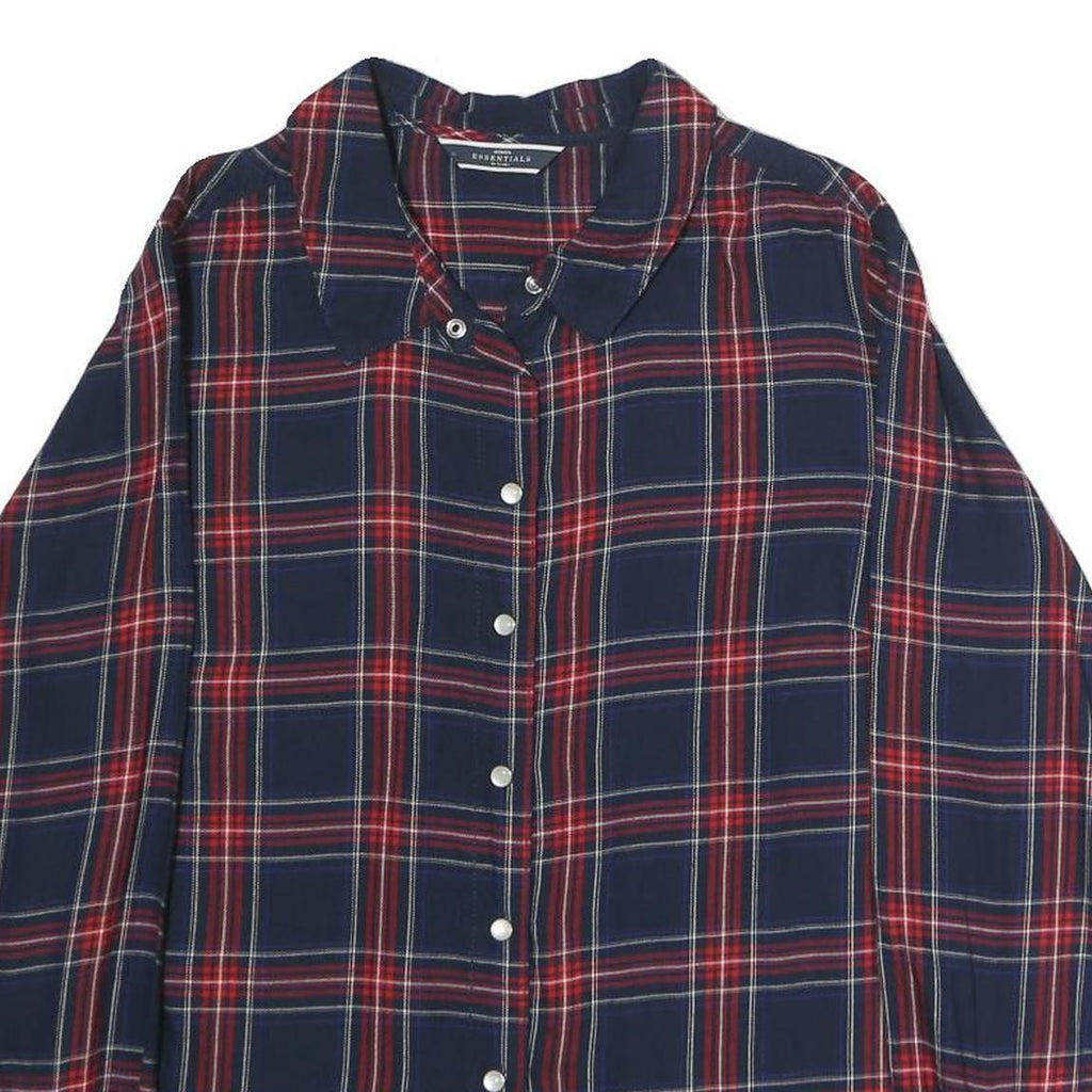 ESSENTIALS Womens Navy & Red Check Shirt L Long Sleeve Button Cotton Blend