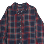 ESSENTIALS Womens Navy & Red Check Shirt L Long Sleeve Button Cotton Blend
