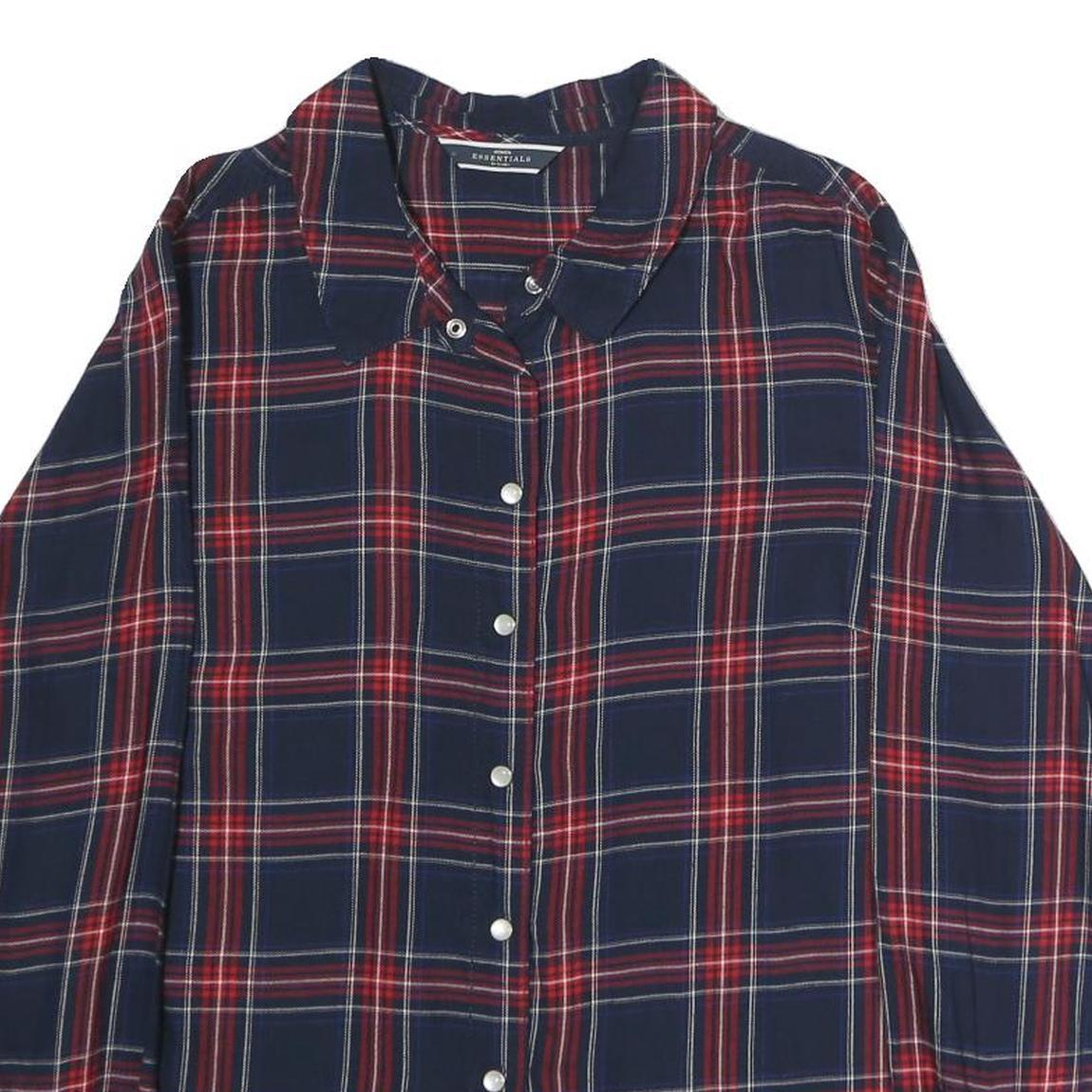 ESSENTIALS Womens Navy & Red Check Shirt L Long Sleeve Button Cotton Blend