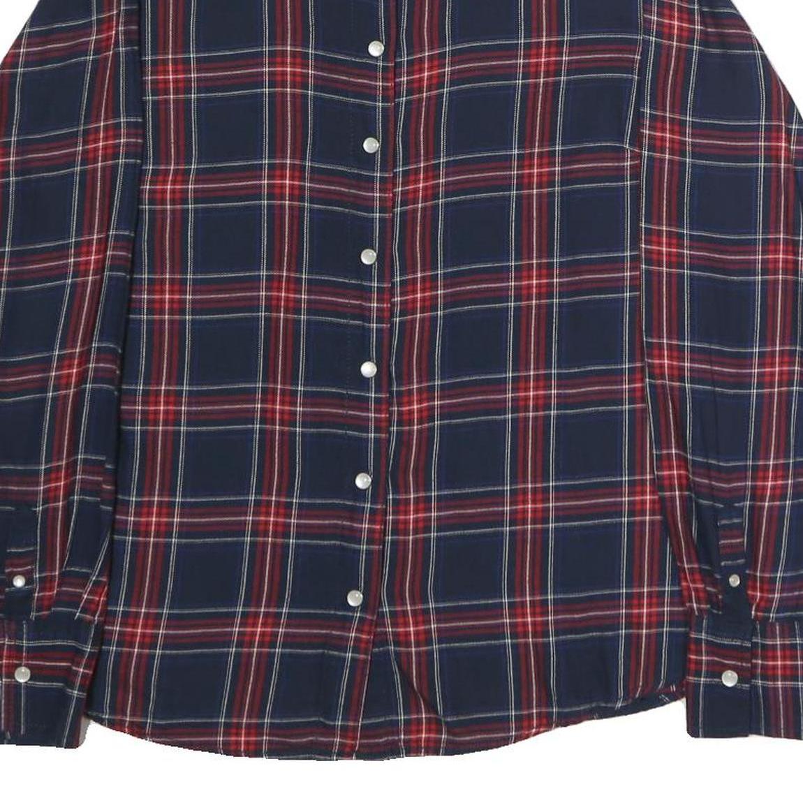 ESSENTIALS Womens Navy & Red Check Shirt L Long Sleeve Button Cotton Blend