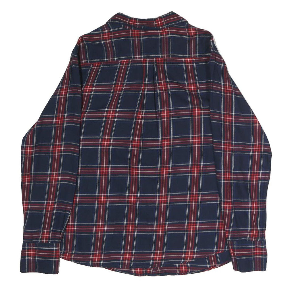 ESSENTIALS Womens Navy & Red Check Shirt L Long Sleeve Button Cotton Blend