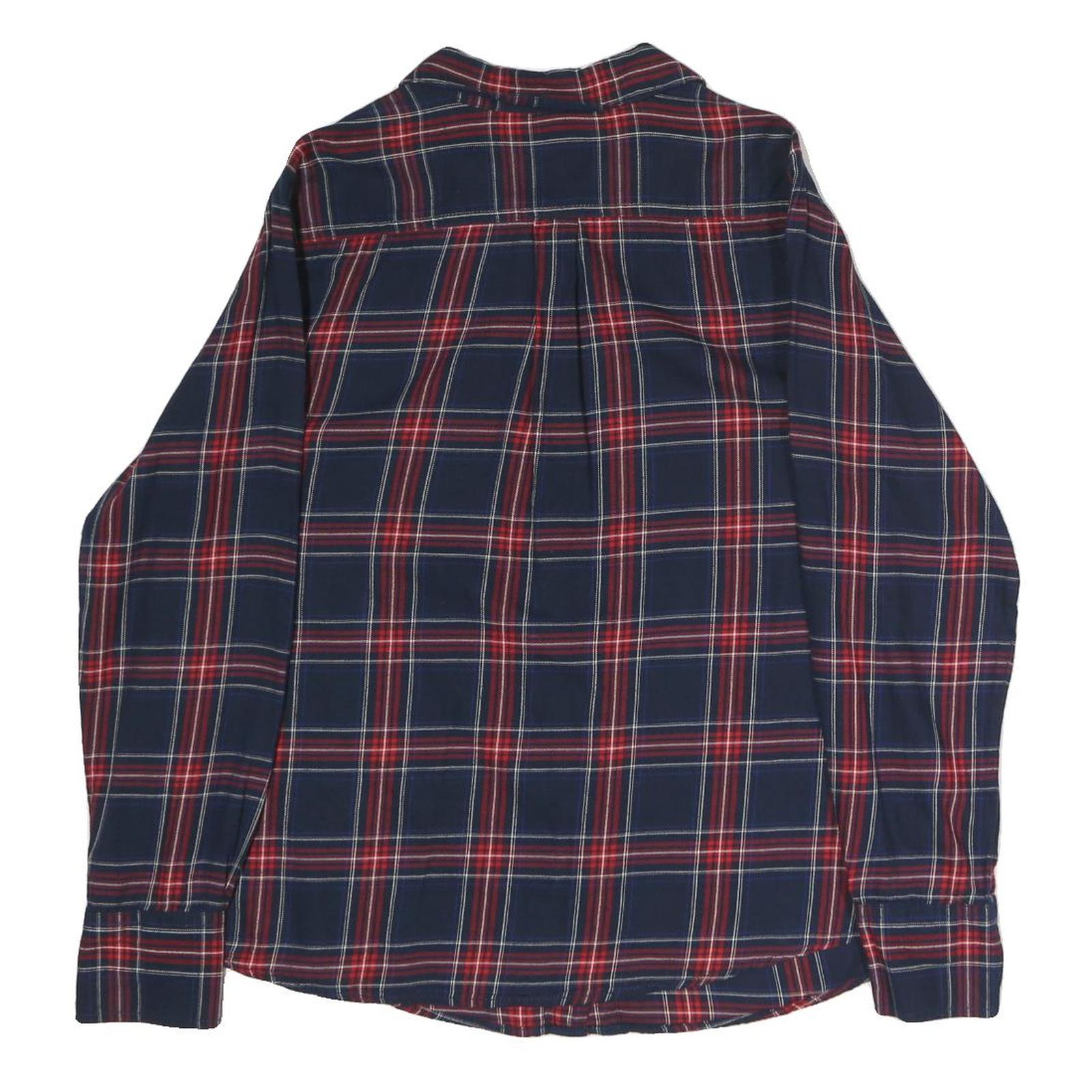 ESSENTIALS Womens Navy & Red Check Shirt L Long Sleeve Button Cotton Blend