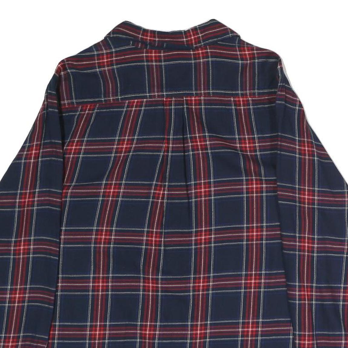 ESSENTIALS Womens Navy & Red Check Shirt L Long Sleeve Button Cotton Blend
