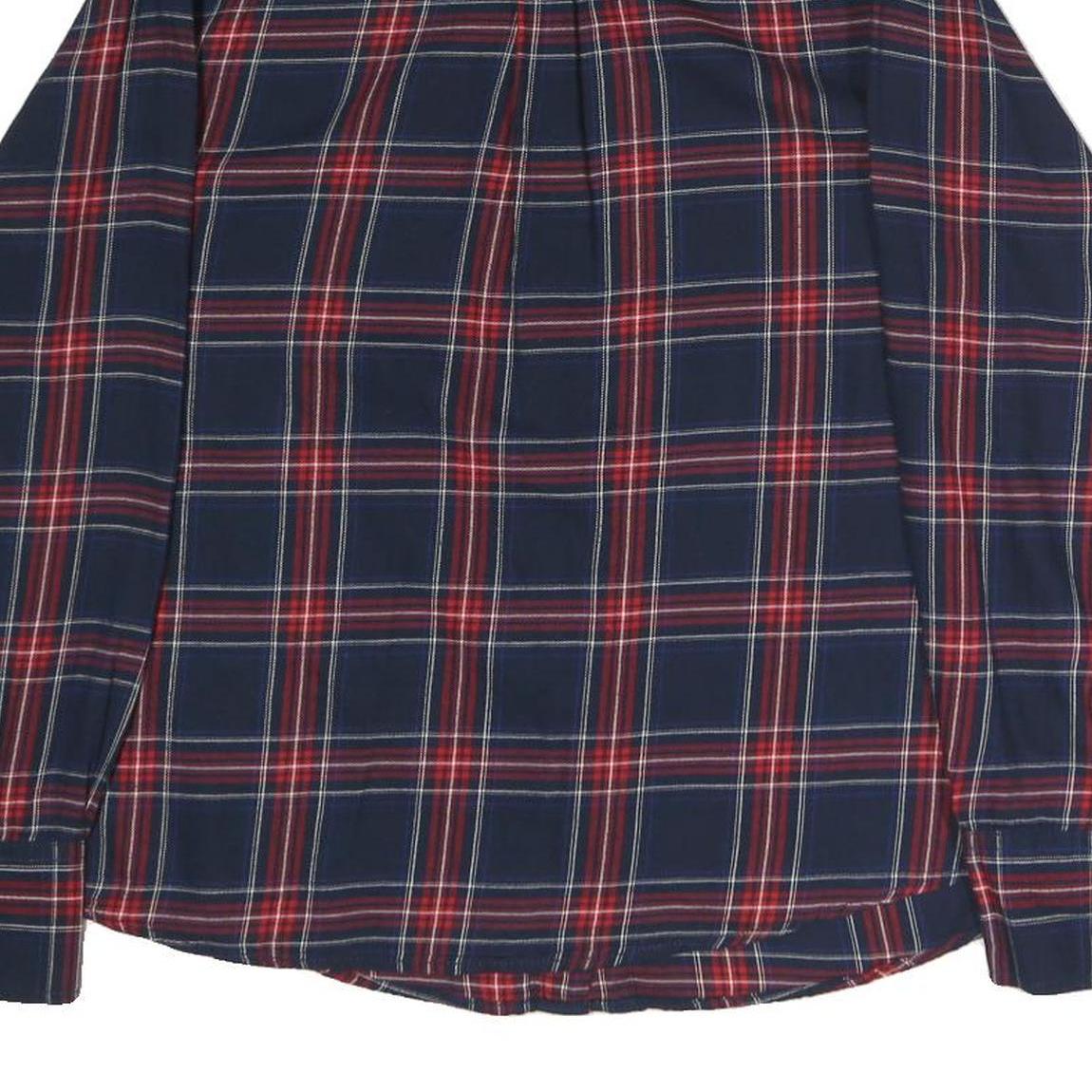 ESSENTIALS Womens Navy & Red Check Shirt L Long Sleeve Button Cotton Blend
