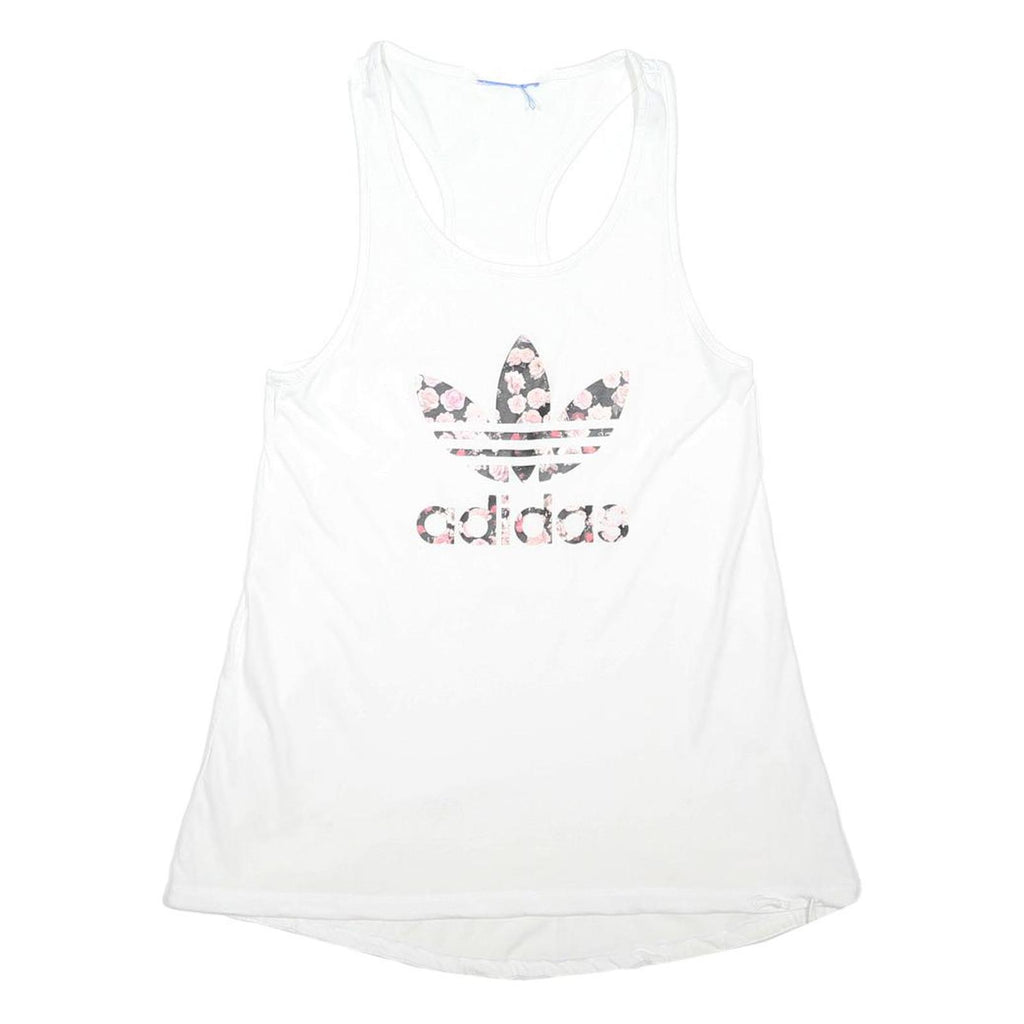 ADIDAS ORIGINALS Womens White & Pink Floral Graphic Racerback T-Shirt M