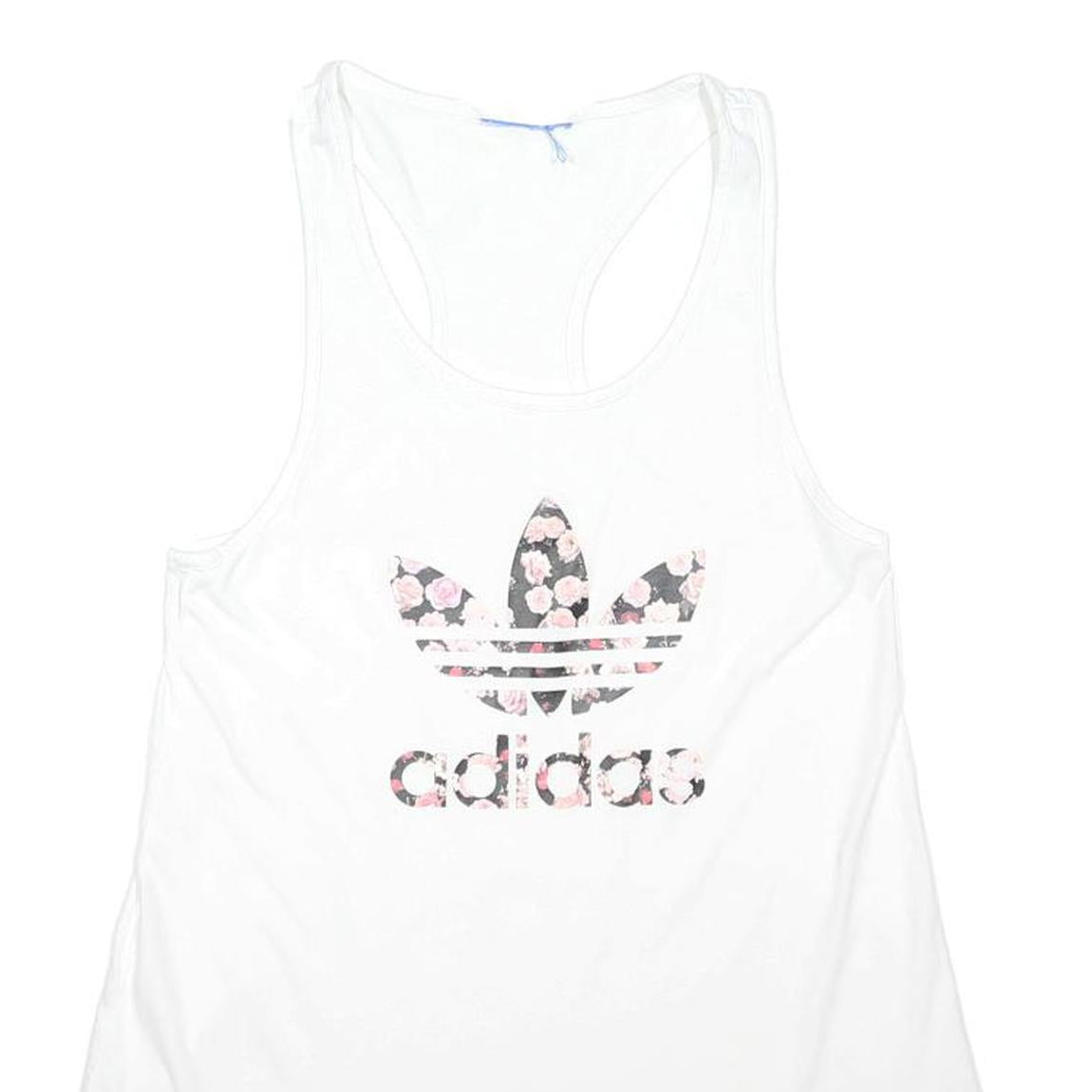 ADIDAS ORIGINALS Womens White & Pink Floral Graphic Racerback T-Shirt M