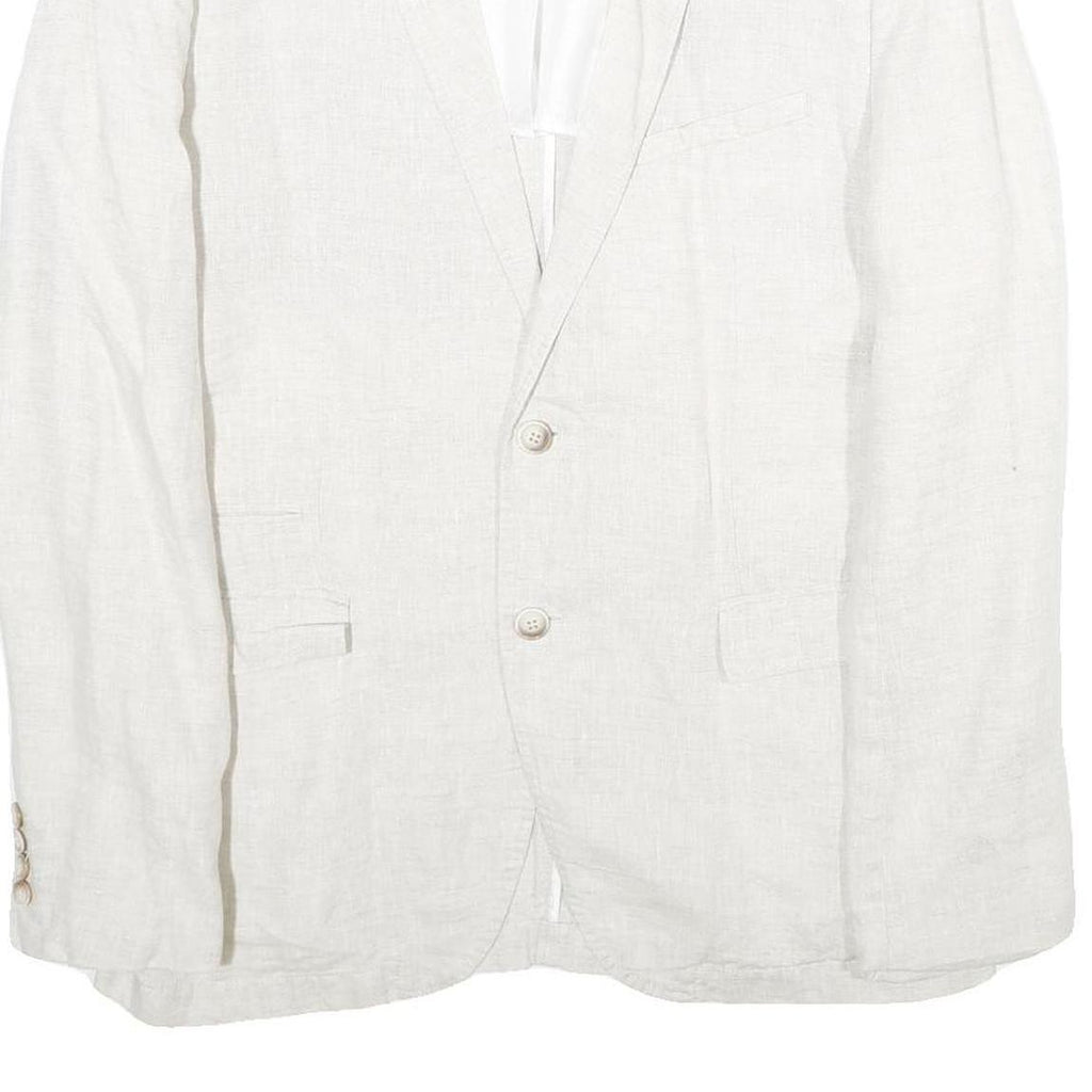 ZARA Mens White Casual Jacket L Woven Button Closure Classic Blazer Linen Look
