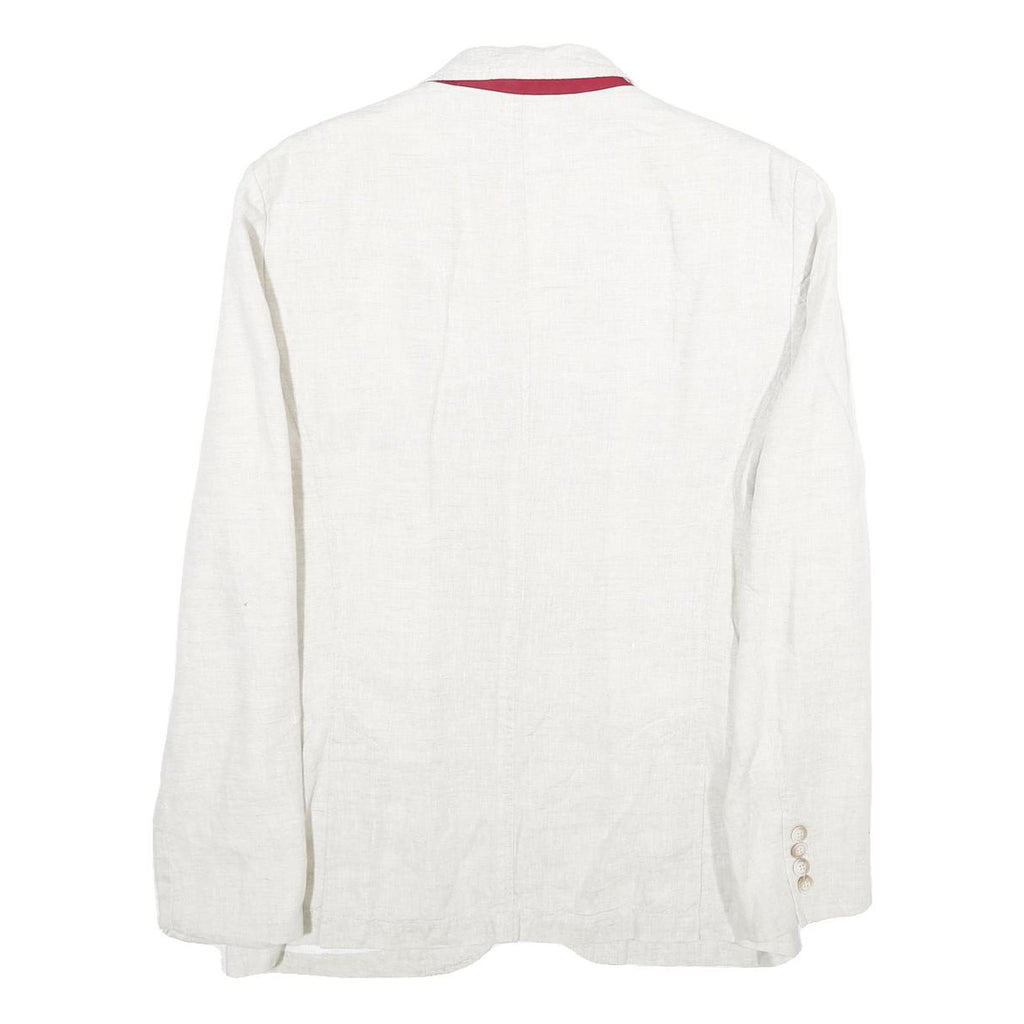 ZARA Mens White Casual Jacket L Woven Button Closure Classic Blazer Linen Look