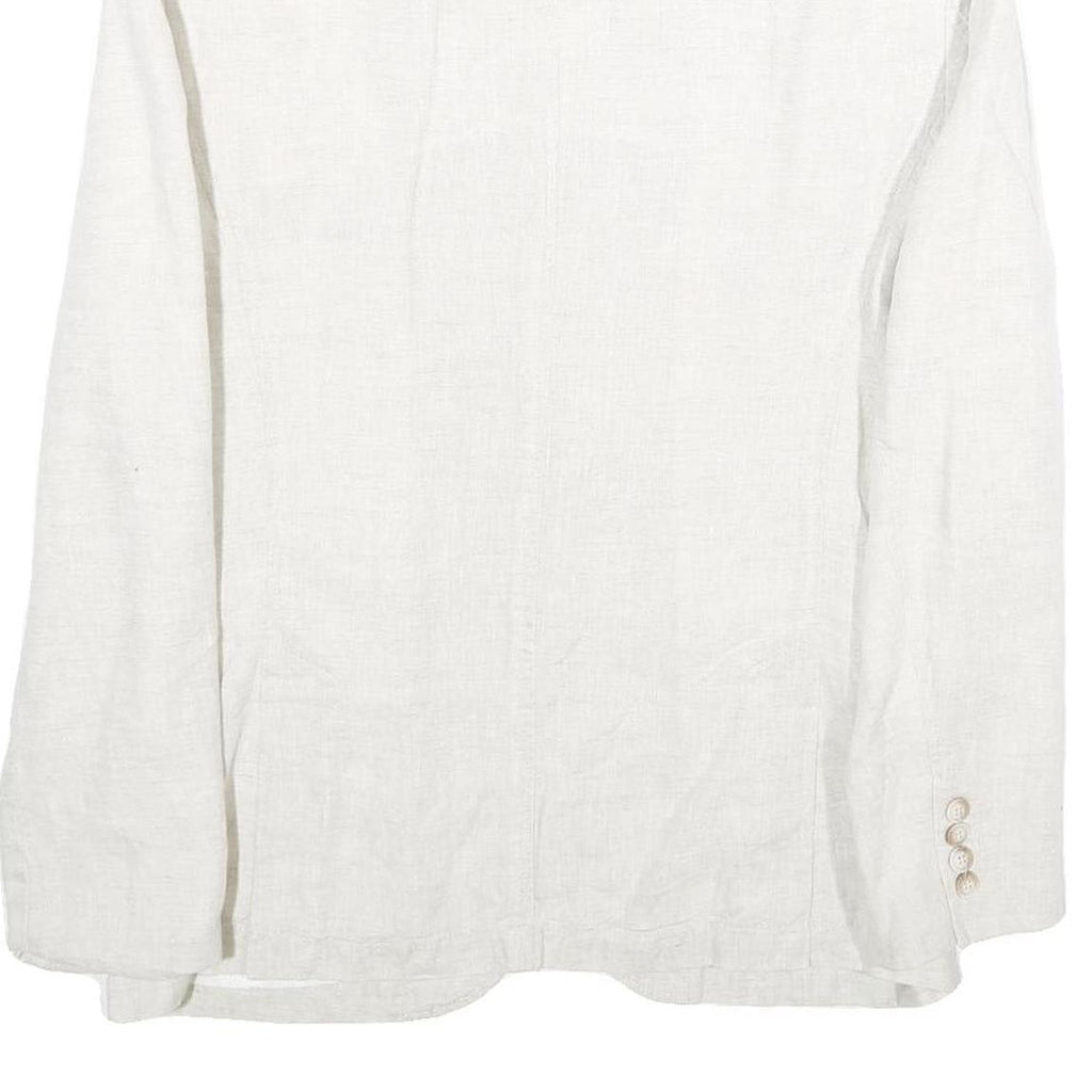 ZARA Mens White Casual Jacket L Woven Button Closure Classic Blazer Linen Look