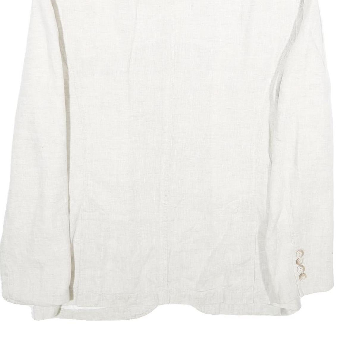 ZARA Mens White Casual Jacket L Woven Button Closure Classic Blazer Linen Look