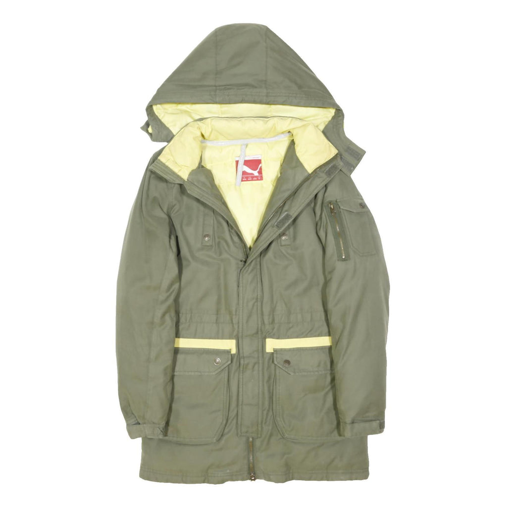 PUMA Womens Green & Yellow Outdoor Jacket M Cotton Blend Zip Hooded Casual