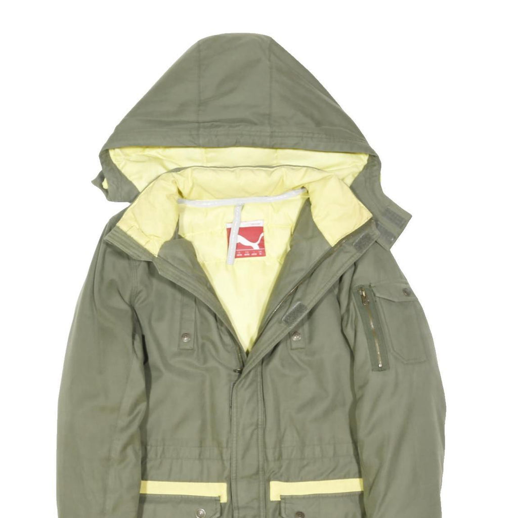 PUMA Womens Green & Yellow Outdoor Jacket M Cotton Blend Zip Hooded Casual