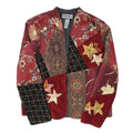 INDIGO MOON Womens Red Patchwork Velvet Floral Embroidered Jacket S Polyester