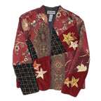 INDIGO MOON Womens Red Patchwork Velvet Floral Embroidered Jacket S Polyester