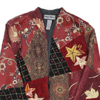 INDIGO MOON Womens Red Patchwork Velvet Floral Embroidered Jacket S Polyester