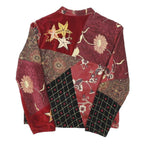 INDIGO MOON Womens Red Patchwork Velvet Floral Embroidered Jacket S Polyester