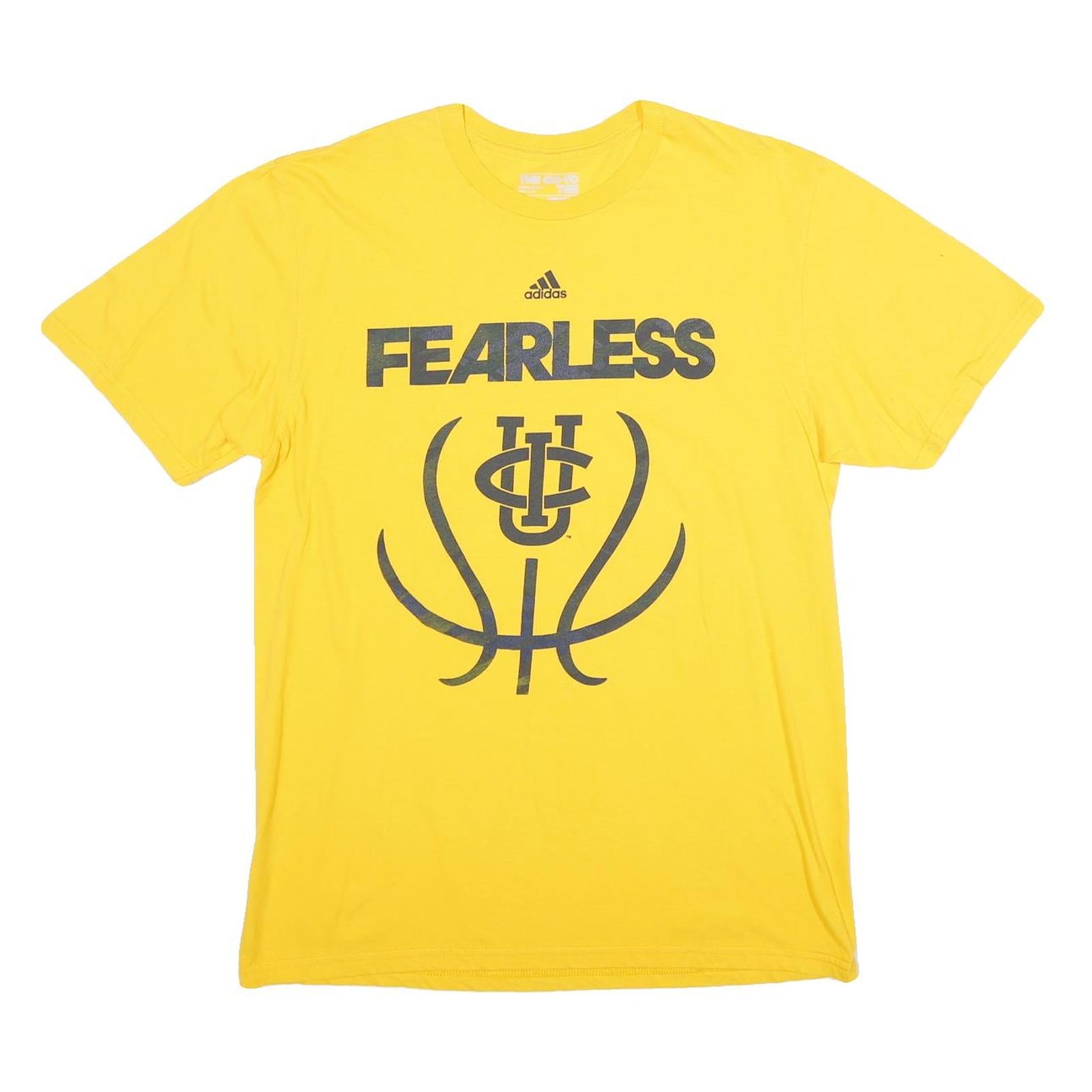 ADIDAS Mens Yellow Fearless Graphic T-Shirt L Short Sleeve Crew Neck Cotton
