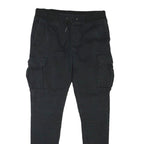 H&M Mens Cotton Blend Black Slim Cargo Trousers W31 L29 Drawstring Waist