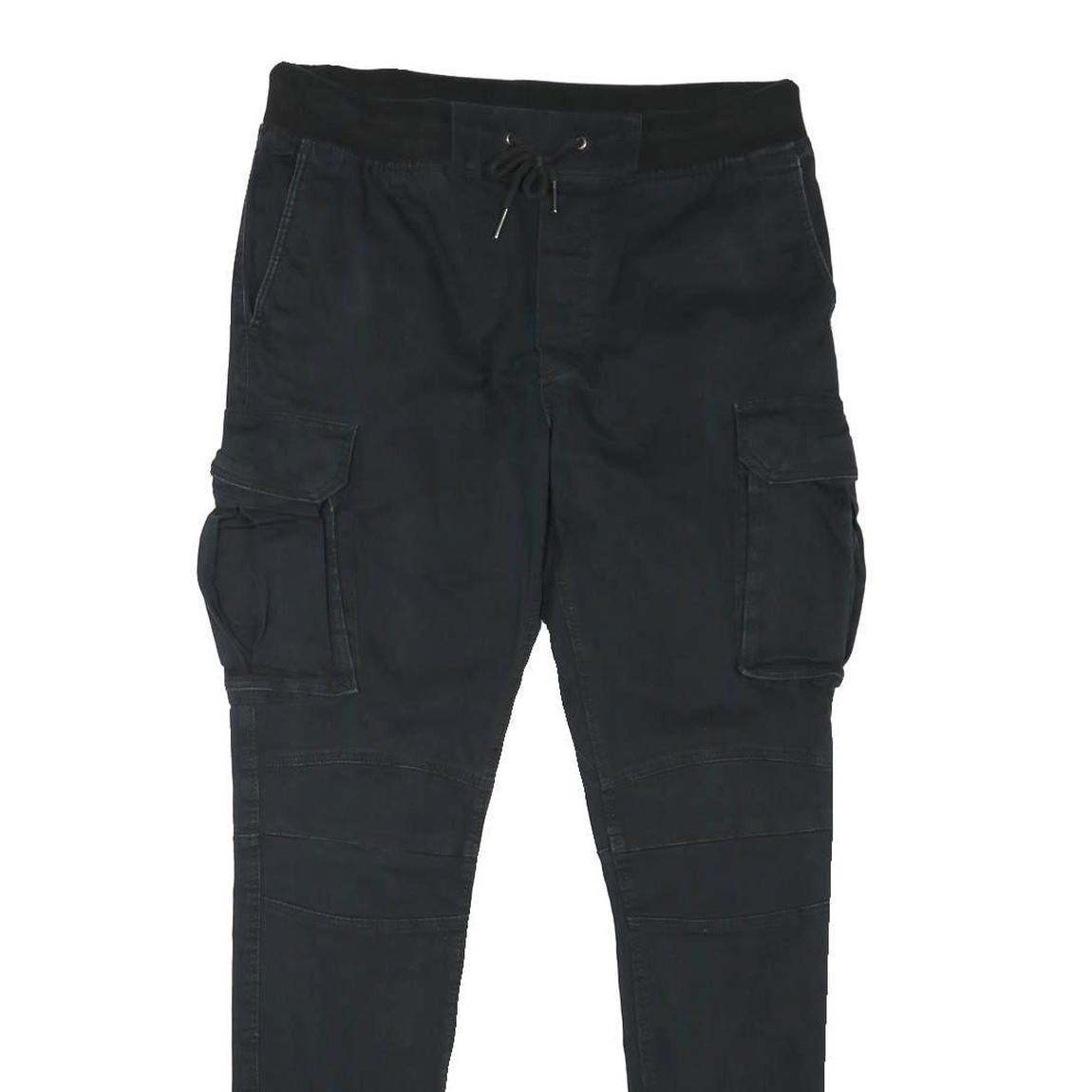 H&M Mens Cotton Blend Black Slim Cargo Trousers W31 L29 Drawstring Waist