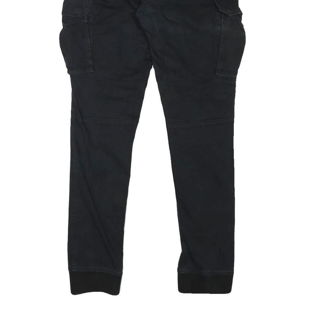 H&M Mens Cotton Blend Black Slim Cargo Trousers W31 L29 Drawstring Waist