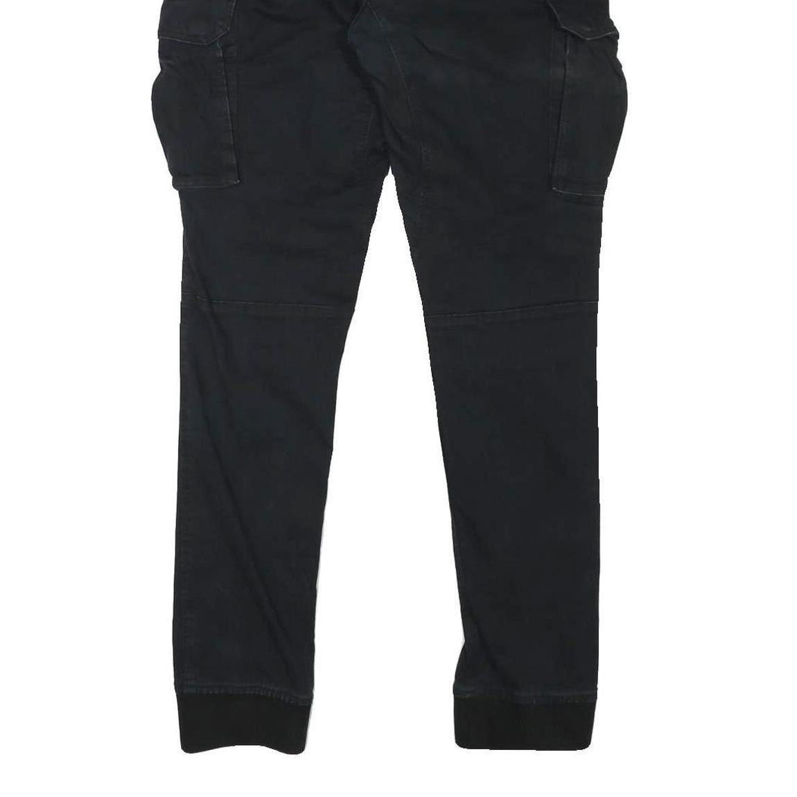 H&M Mens Cotton Blend Black Slim Cargo Trousers W31 L29 Drawstring Waist