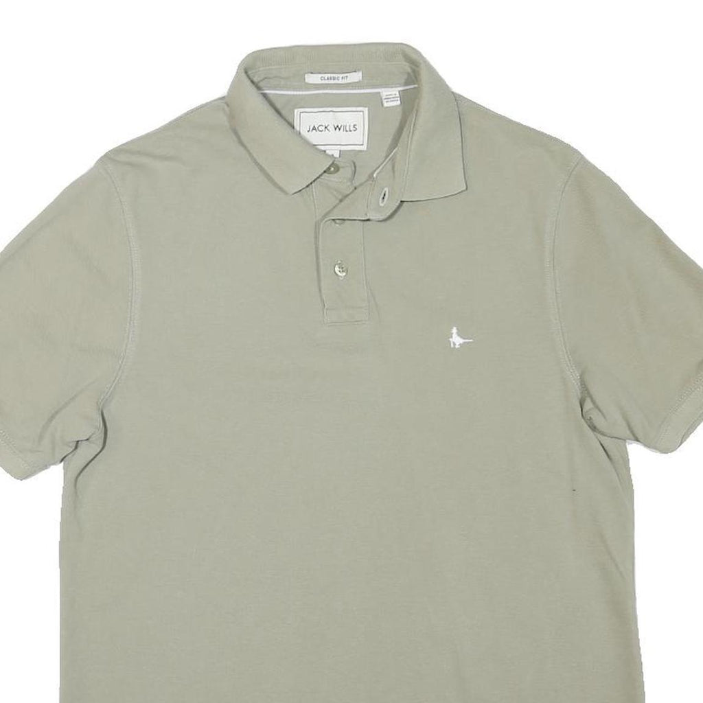 JACK WILLS Mens Green Short Sleeve Plain S Cotton Blend Polo Shirt Classic Fit