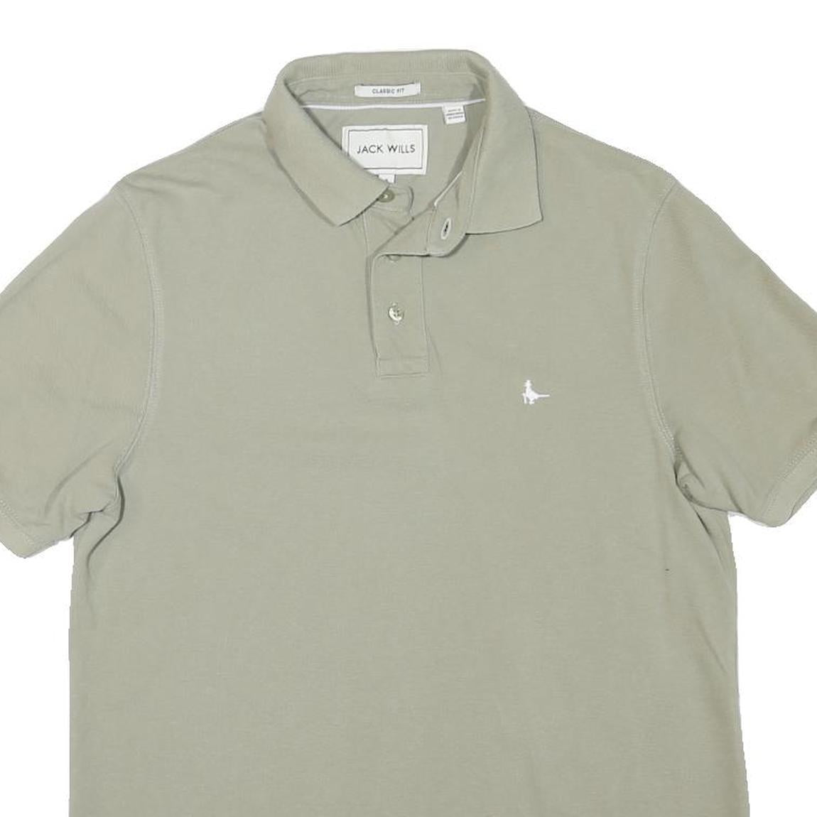 JACK WILLS Mens Green Short Sleeve Plain S Cotton Blend Polo Shirt Classic Fit