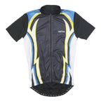 CRIVIT Mens Black Blue & Yellow Cycling Jersey M Short Sleeve Zip Front