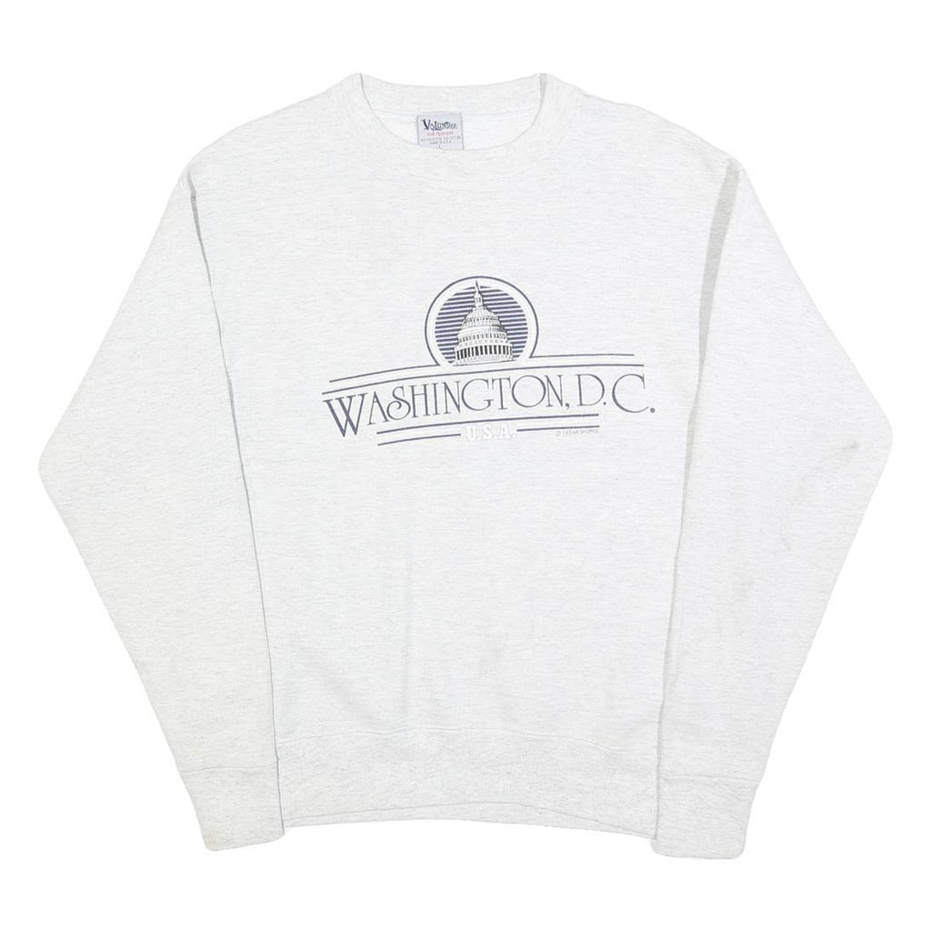 VOULUNTEER Womens White Washington D.C. Crew Neck L Cotton Blend Sweatshirt