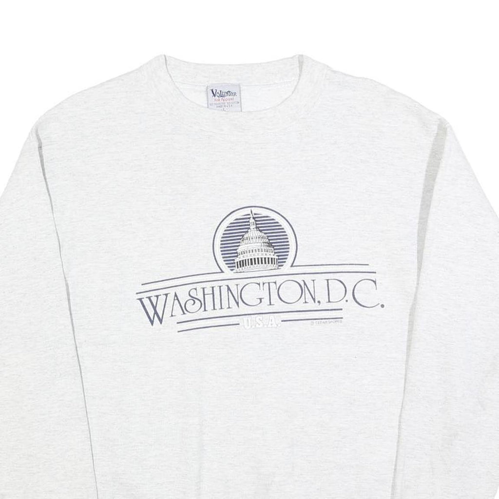 VOULUNTEER Womens White Washington D.C. Crew Neck L Cotton Blend Sweatshirt
