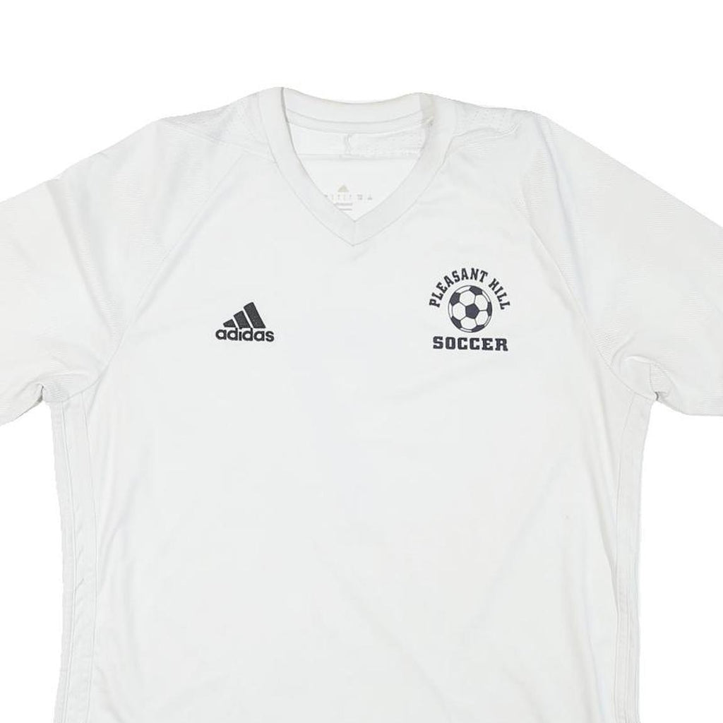 ADIDAS Mens White Pleasant Hill Soccer Graphic T-Shirt L Short Sleeve V-Neck