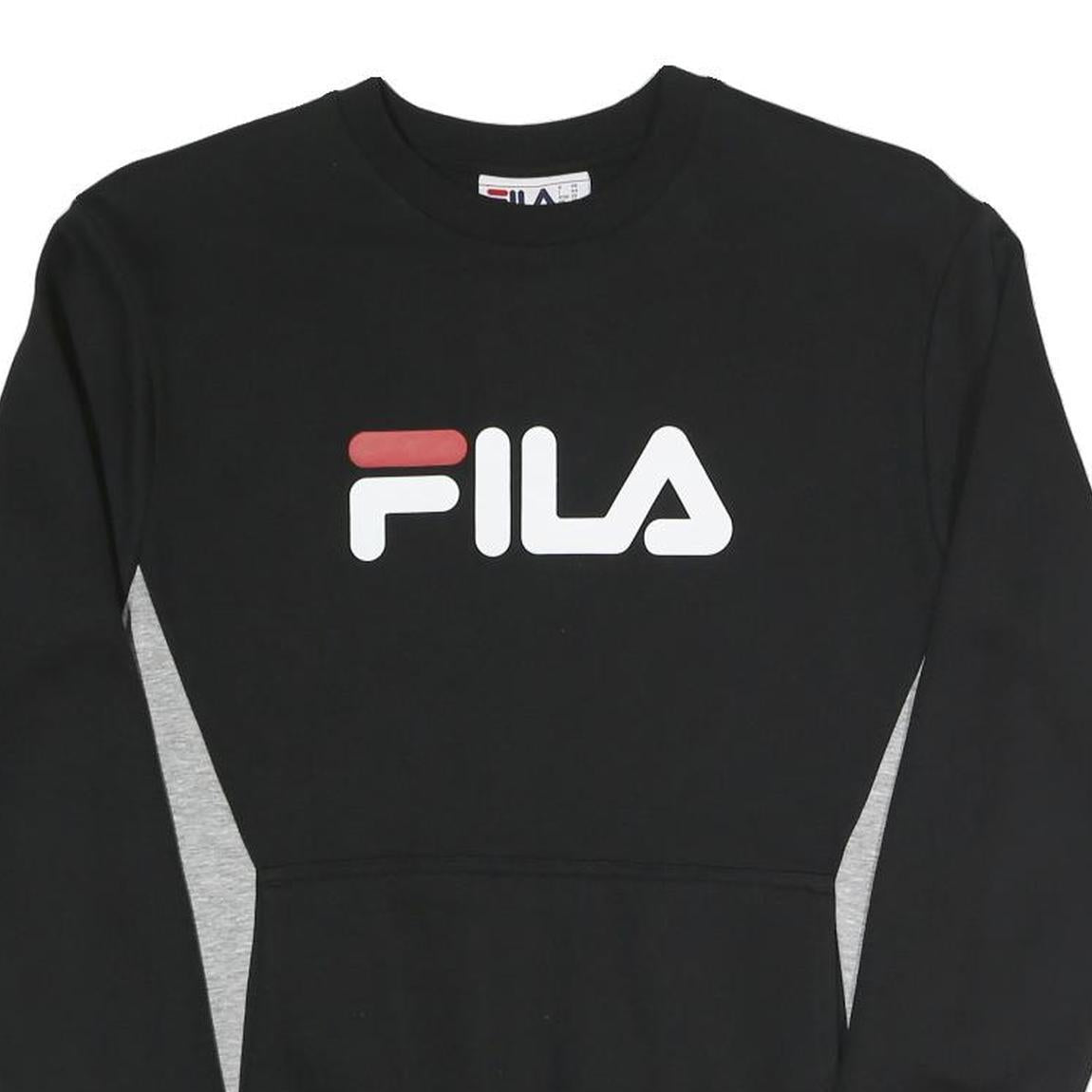 FILA Mens Black & Grey Cotton Blend Crew Neck XS Sweatshirt Pullover Logo